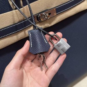 Hermes Birkin 35 Bag Handmade In Togo Calfskin Leather Silver Hardware 73 Blue Saphir - Image 6