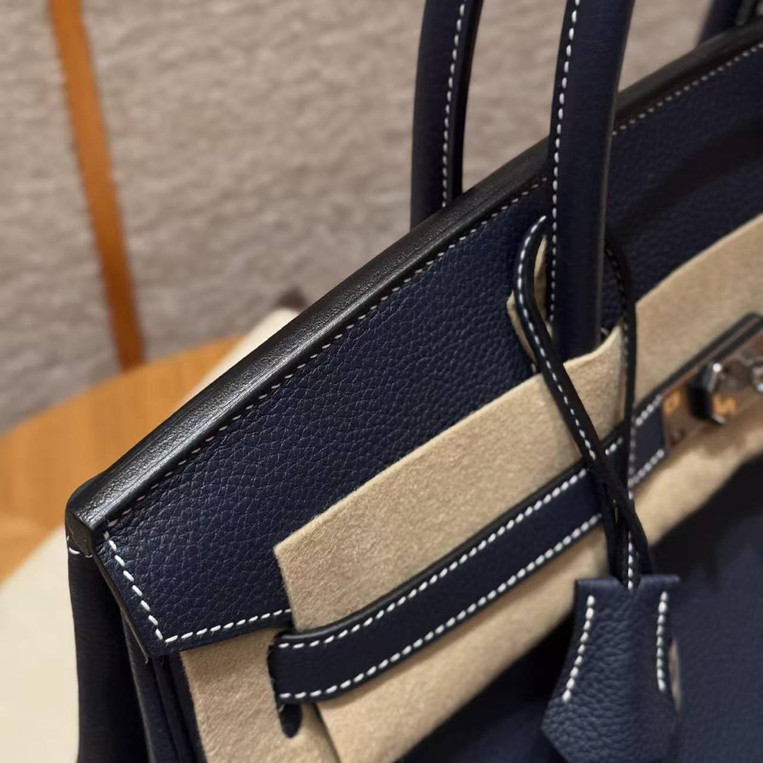 Hermes Birkin 35 Bag Handmade In Togo Calfskin Leather Silver Hardware 73 Blue Saphir - Image 5