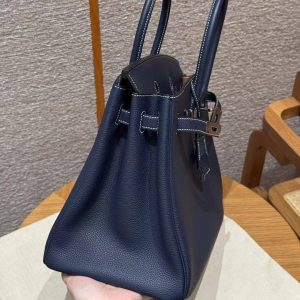 Hermes Birkin 35 Bag Handmade In Togo Calfskin Leather Silver Hardware 73 Blue Saphir - Image 4