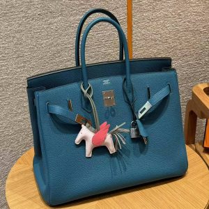 Hermes Birkin 35 Bag Handmade In Togo Calfskin Leather Silver Hardware 7c Cobalt