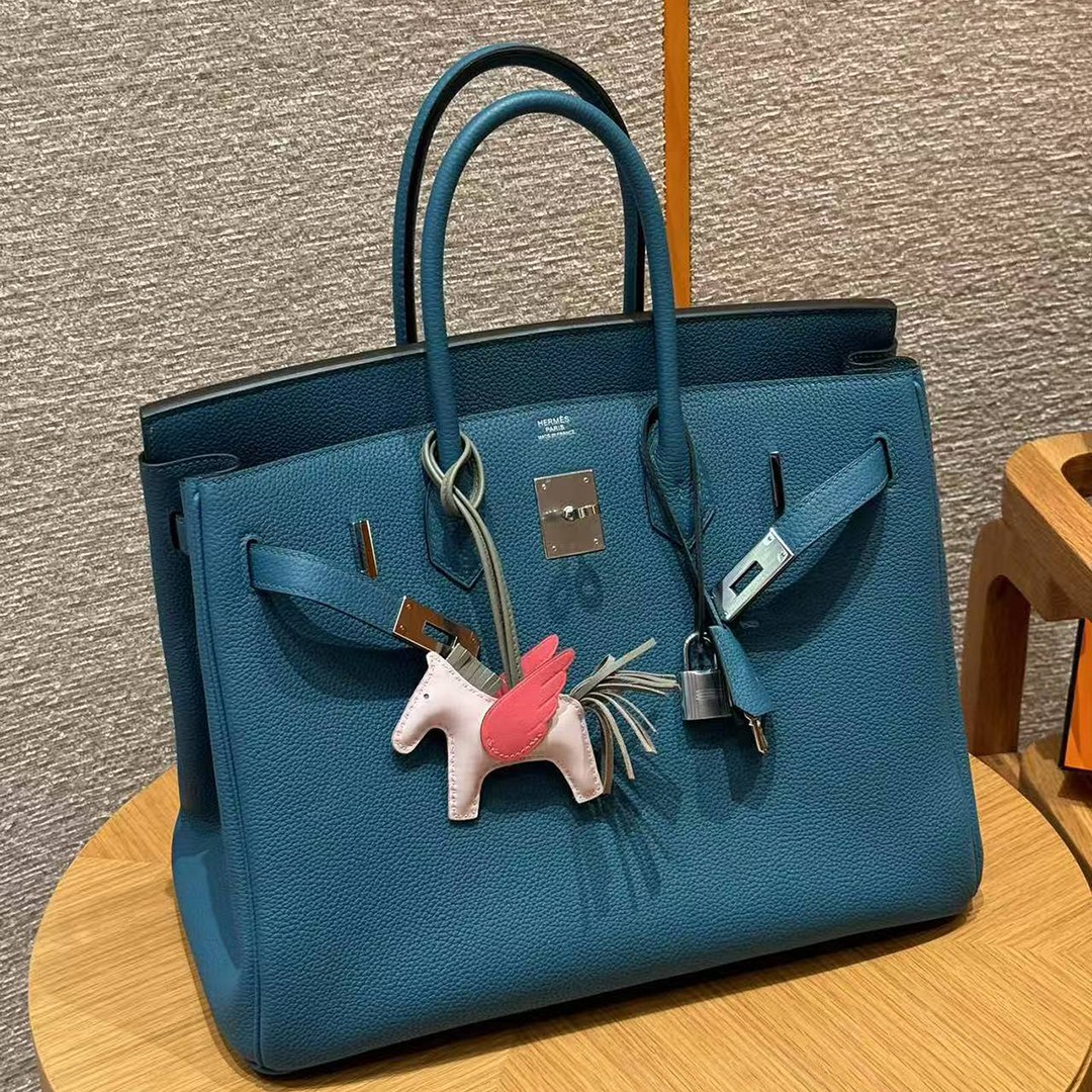 Hermes Birkin 35 Bag Handmade In Togo Calfskin Leather Silver Hardware 7c Cobalt