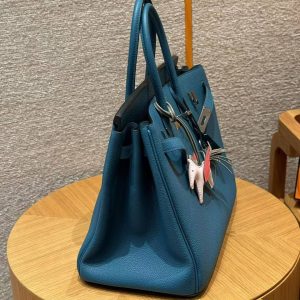 Hermes Birkin 35 Bag Handmade In Togo Calfskin Leather Silver Hardware 7c Cobalt - Image 15