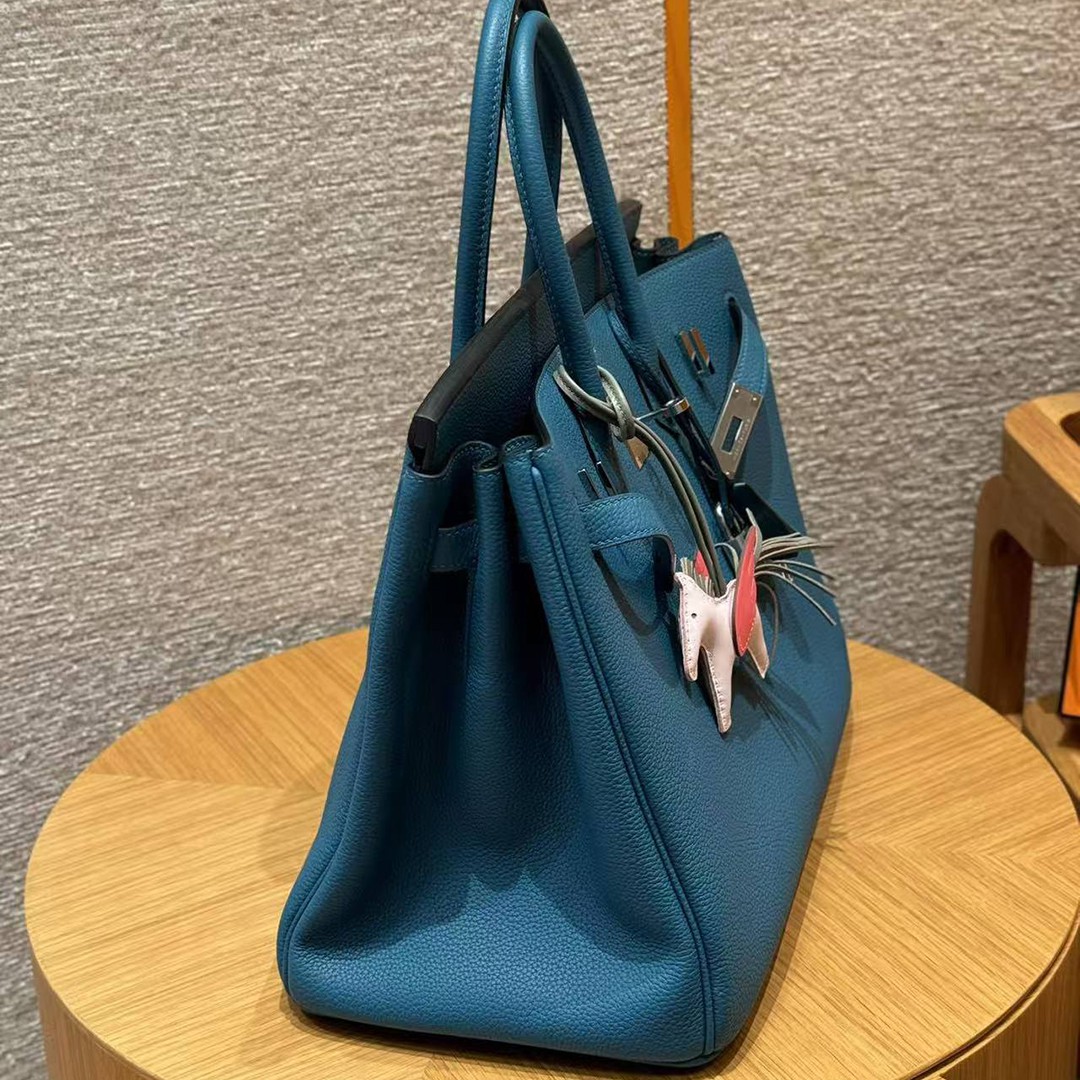Hermes Birkin 35 Bag Handmade In Togo Calfskin Leather Silver Hardware 7c Cobalt - Image 15