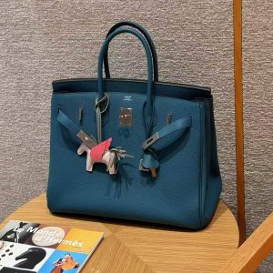 Hermes Birkin 35 Bag Handmade In Togo Calfskin Leather Silver Hardware 7c Cobalt - Image 11