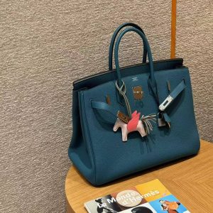 Hermes Birkin 35 Bag Handmade In Togo Calfskin Leather Silver Hardware 7c Cobalt - Image 10