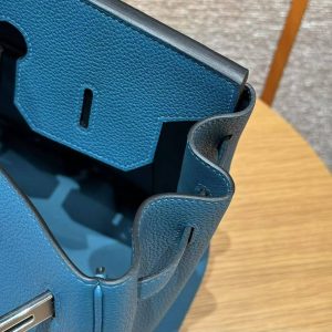 Hermes Birkin 35 Bag Handmade In Togo Calfskin Leather Silver Hardware 7c Cobalt - Image 7