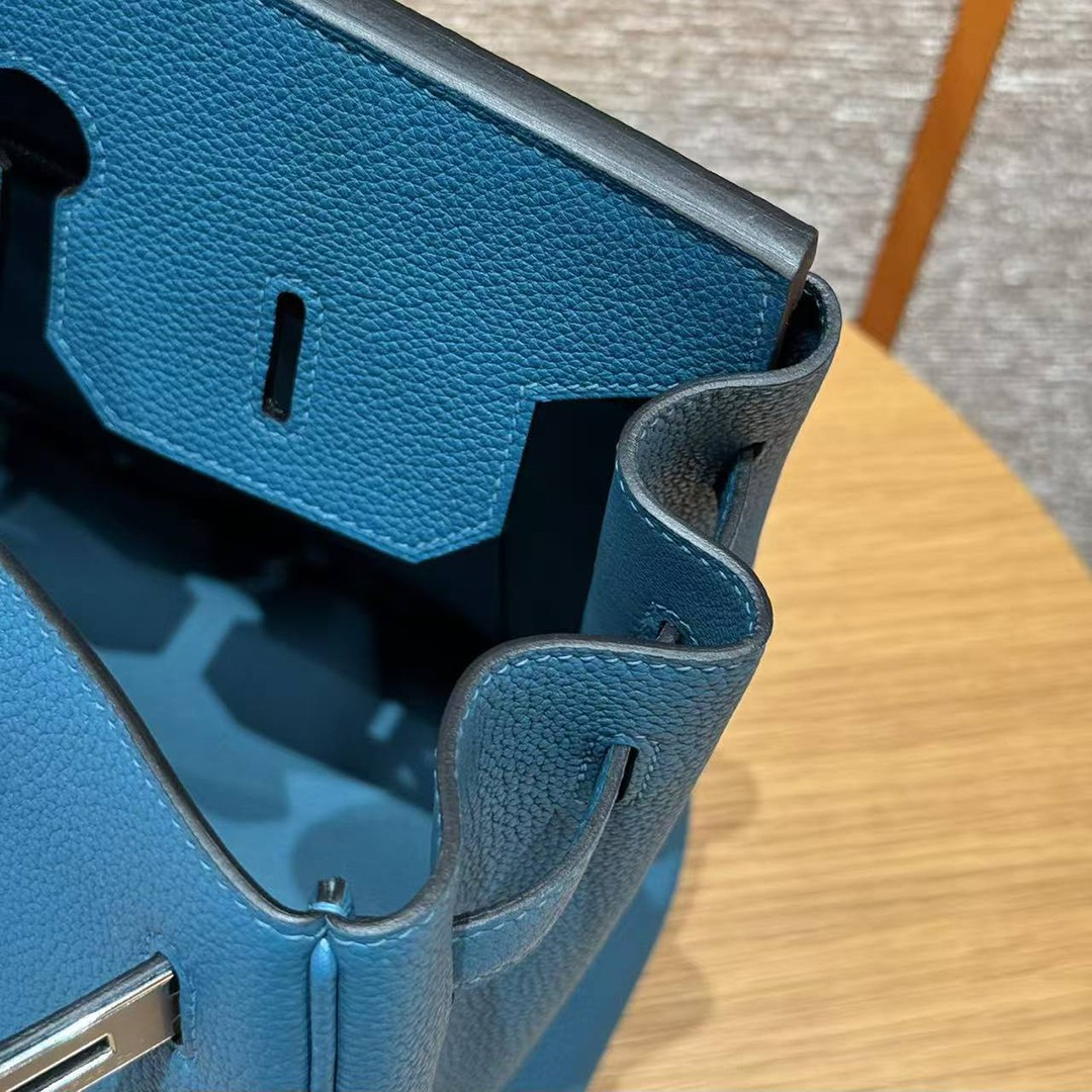 Hermes Birkin 35 Bag Handmade In Togo Calfskin Leather Silver Hardware 7c Cobalt - Image 7
