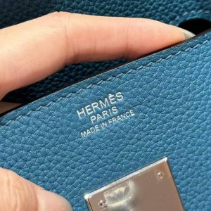 Hermes Birkin 35 Bag Handmade In Togo Calfskin Leather Silver Hardware 7c Cobalt - Image 6