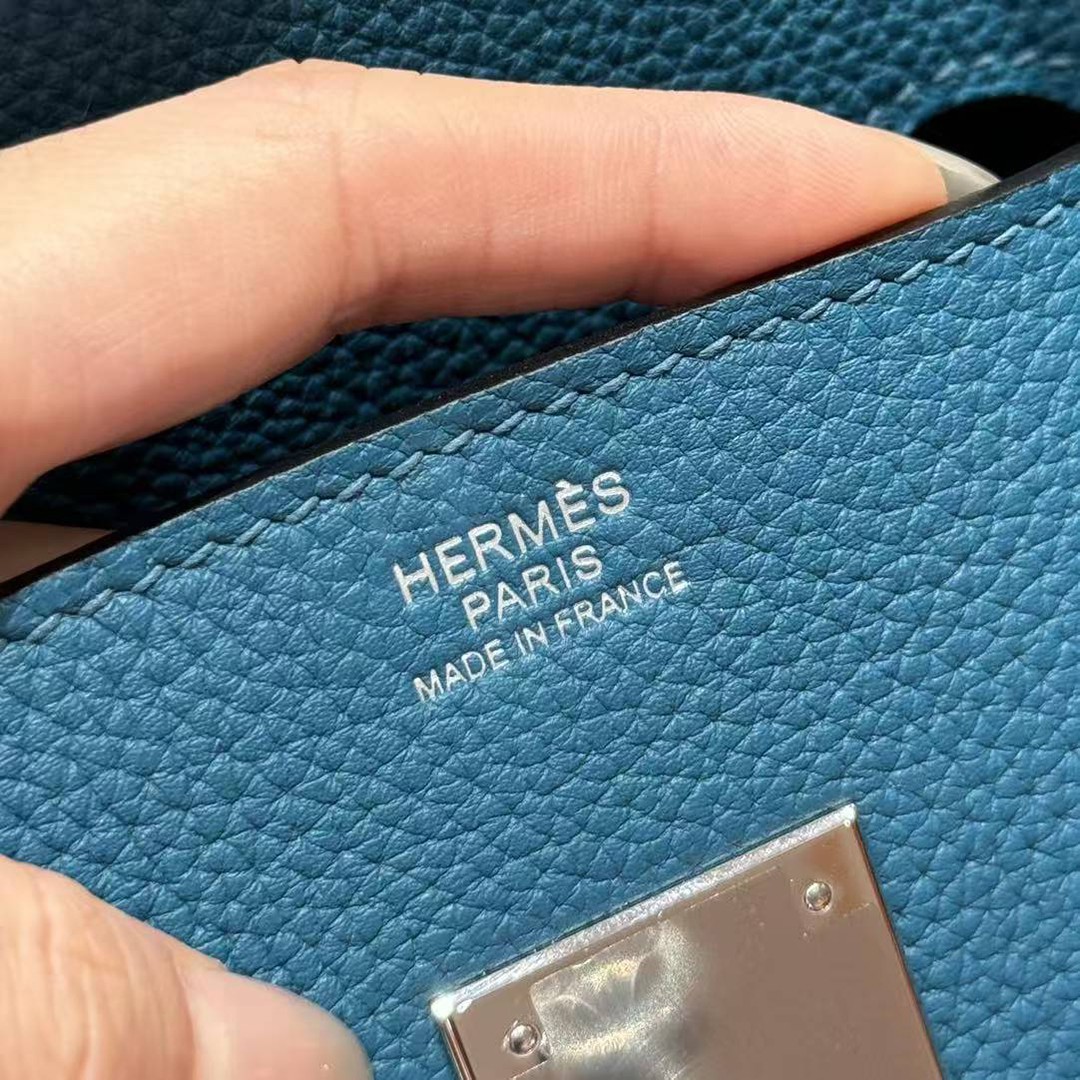 Hermes Birkin 35 Bag Handmade In Togo Calfskin Leather Silver Hardware 7c Cobalt - Image 6