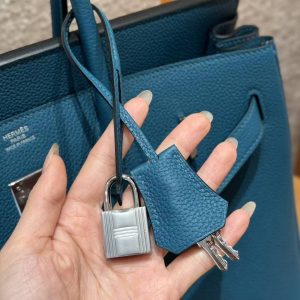 Hermes Birkin 35 Bag Handmade In Togo Calfskin Leather Silver Hardware 7c Cobalt - Image 4
