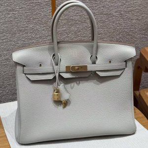 Hermes Birkin 35 Bag Handmade In Togo Calfskin Leather Gold Hardware 80 Gris Perle