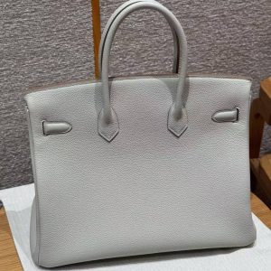 Hermes Birkin 35 Bag Handmade In Togo Calfskin Leather Gold Hardware 80 Gris Perle - Image 16