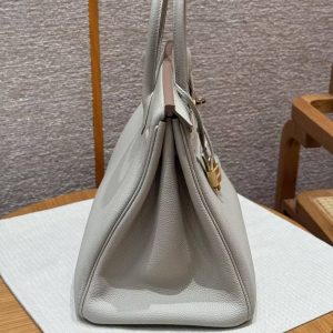 Hermes Birkin 35 Bag Handmade In Togo Calfskin Leather Gold Hardware 80 Gris Perle - Image 15