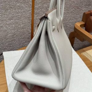 Hermes Birkin 35 Bag Handmade In Togo Calfskin Leather Gold Hardware 80 Gris Perle - Image 14