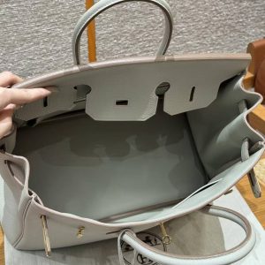 Hermes Birkin 35 Bag Handmade In Togo Calfskin Leather Gold Hardware 80 Gris Perle - Image 13