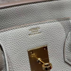 Hermes Birkin 35 Bag Handmade In Togo Calfskin Leather Gold Hardware 80 Gris Perle - Image 12