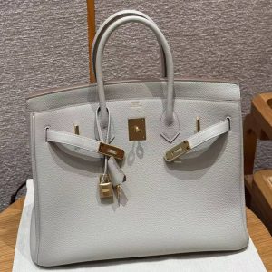 Hermes Birkin 35 Bag Handmade In Togo Calfskin Leather Gold Hardware 80 Gris Perle - Image 8