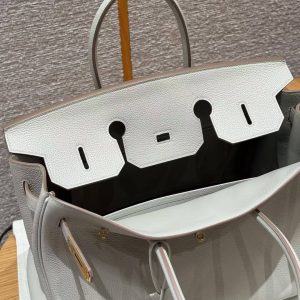 Hermes Birkin 35 Bag Handmade In Togo Calfskin Leather Gold Hardware 80 Gris Perle - Image 7