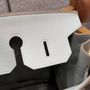Hermes Birkin 35 Bag Handmade In Togo Calfskin Leather Gold Hardware 80 Gris Perle - Image 6