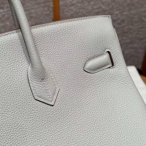 Hermes Birkin 35 Bag Handmade In Togo Calfskin Leather Gold Hardware 80 Gris Perle - Image 3