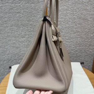 Hermes Birkin 35 Bag Handmade In Togo Calfskin Leather Silver Hardware 81 Gris Tourterlle - Image 22
