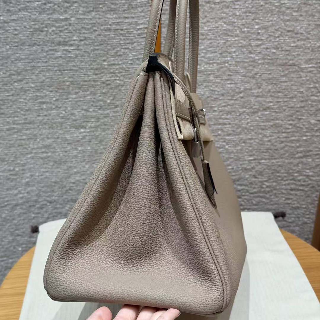Hermes Birkin 35 Bag Handmade In Togo Calfskin Leather Silver Hardware 81 Gris Tourterlle - Image 22