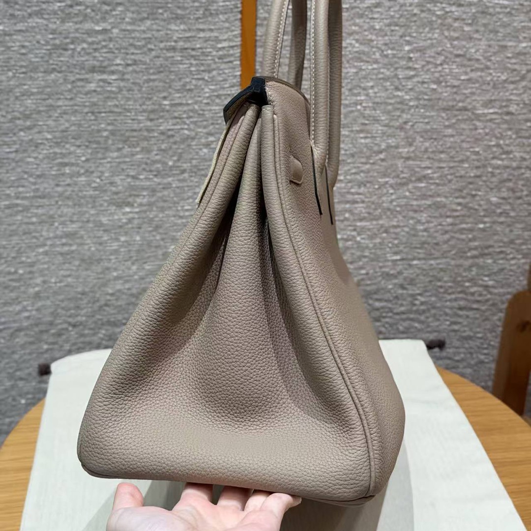 Hermes Birkin 35 Bag Handmade In Togo Calfskin Leather Silver Hardware 81 Gris Tourterlle - Image 21