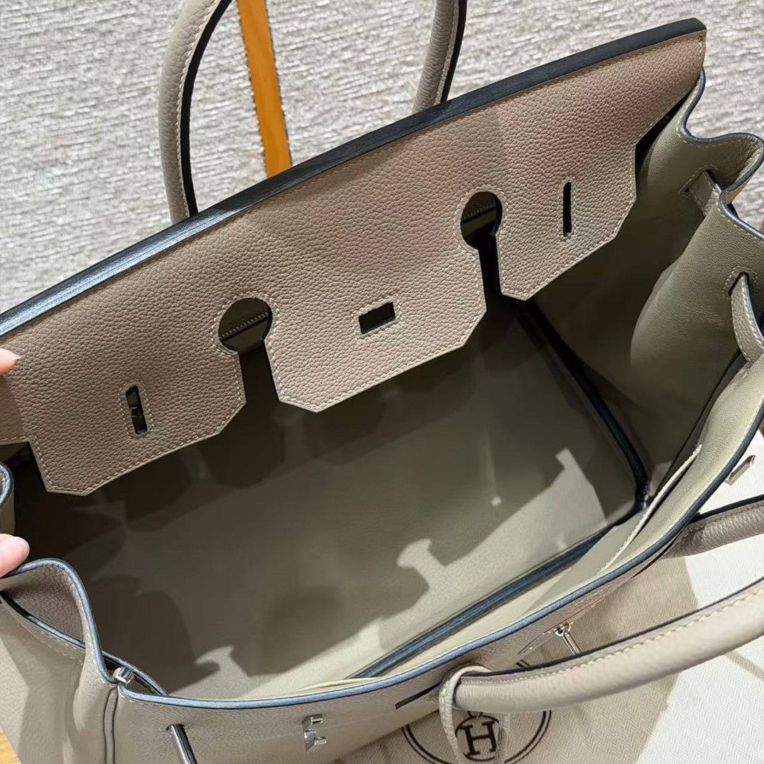 Hermes Birkin 35 Bag Handmade In Togo Calfskin Leather Silver Hardware 81 Gris Tourterlle - Image 19