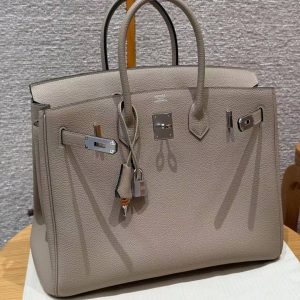 Hermes Birkin 35 Bag Handmade In Togo Calfskin Leather Silver Hardware 81 Gris Tourterlle - Image 15