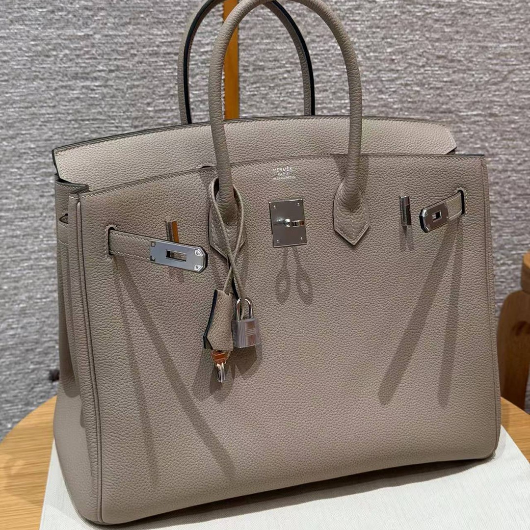 Hermes Birkin 35 Bag Handmade In Togo Calfskin Leather Silver Hardware 81 Gris Tourterlle - Image 15