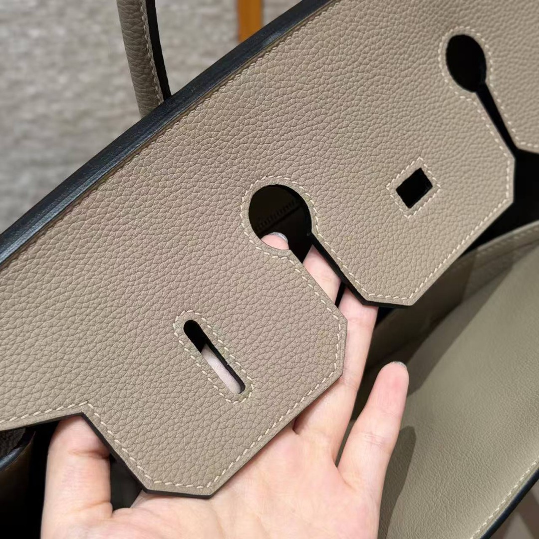 Hermes Birkin 35 Bag Handmade In Togo Calfskin Leather Silver Hardware 81 Gris Tourterlle - Image 13