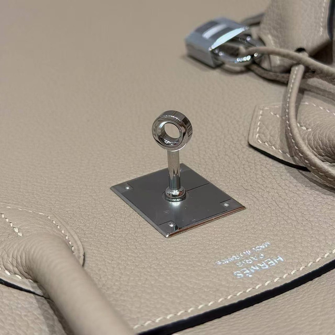 Hermes Birkin 35 Bag Handmade In Togo Calfskin Leather Silver Hardware 81 Gris Tourterlle - Image 9