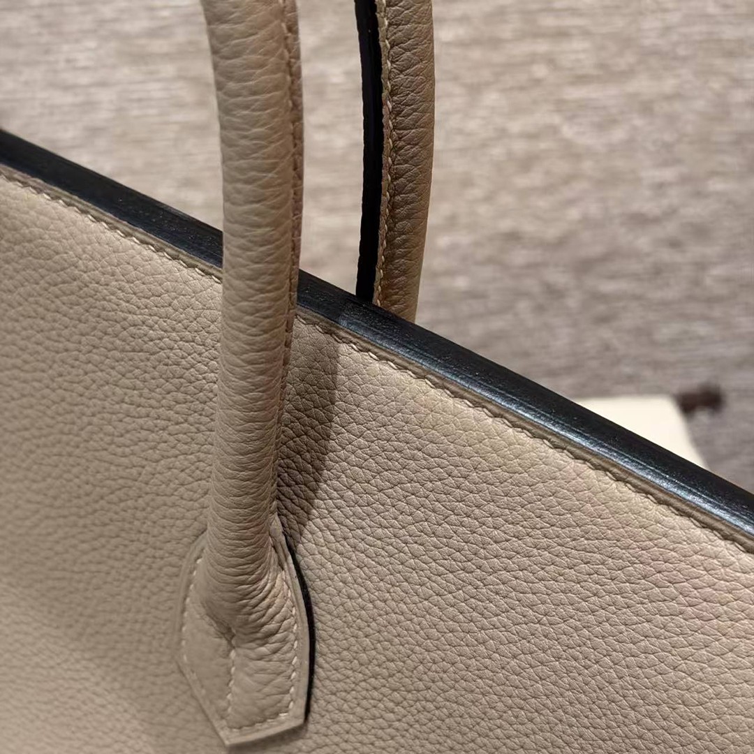 Hermes Birkin 35 Bag Handmade In Togo Calfskin Leather Silver Hardware 81 Gris Tourterlle - Image 4