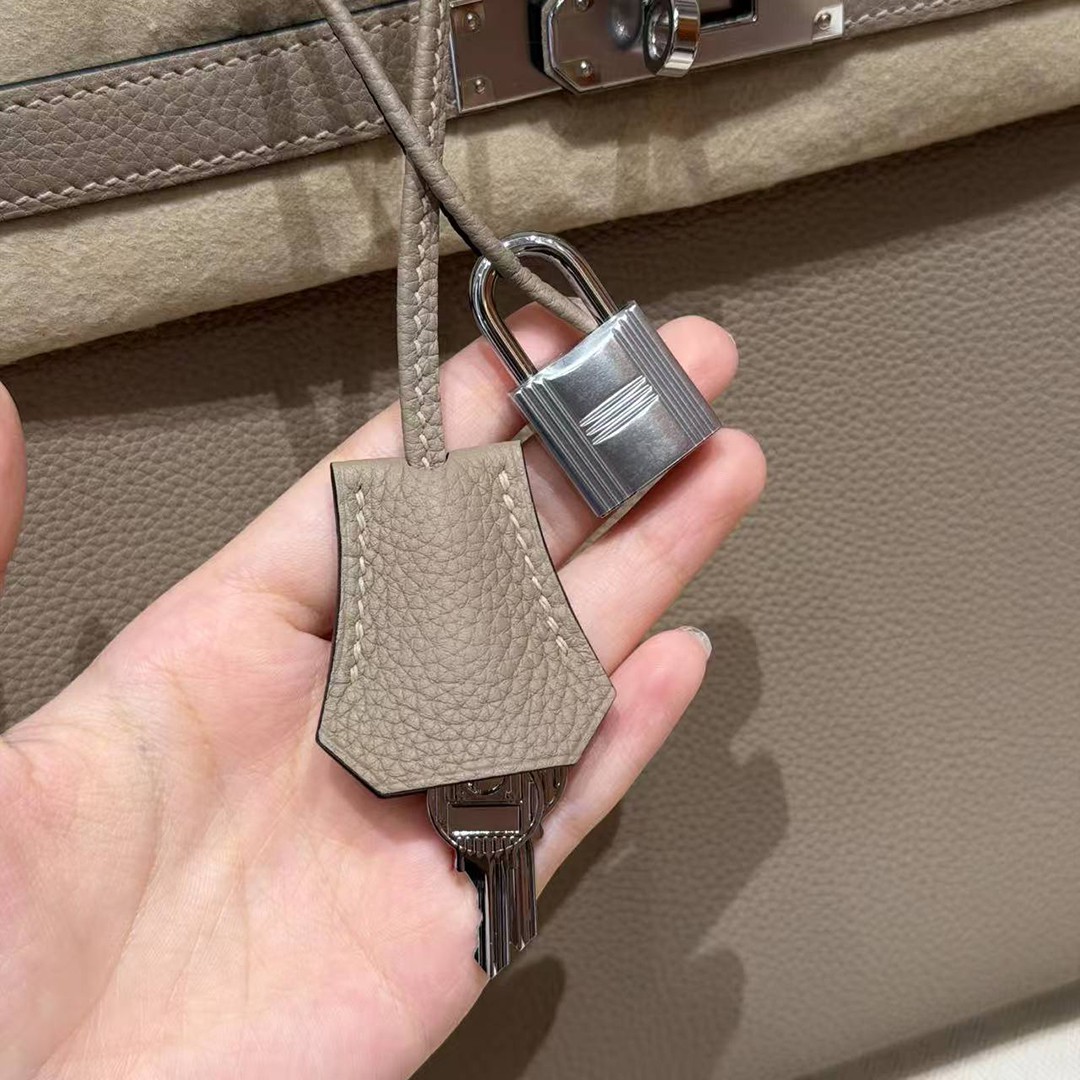 Hermes Birkin 35 Bag Handmade In Togo Calfskin Leather Silver Hardware 81 Gris Tourterlle - Image 3