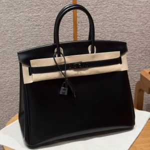 Hermes Birkin 35 Bag Handmade In Box Calfskin Leather Black Hardware 89 Noir