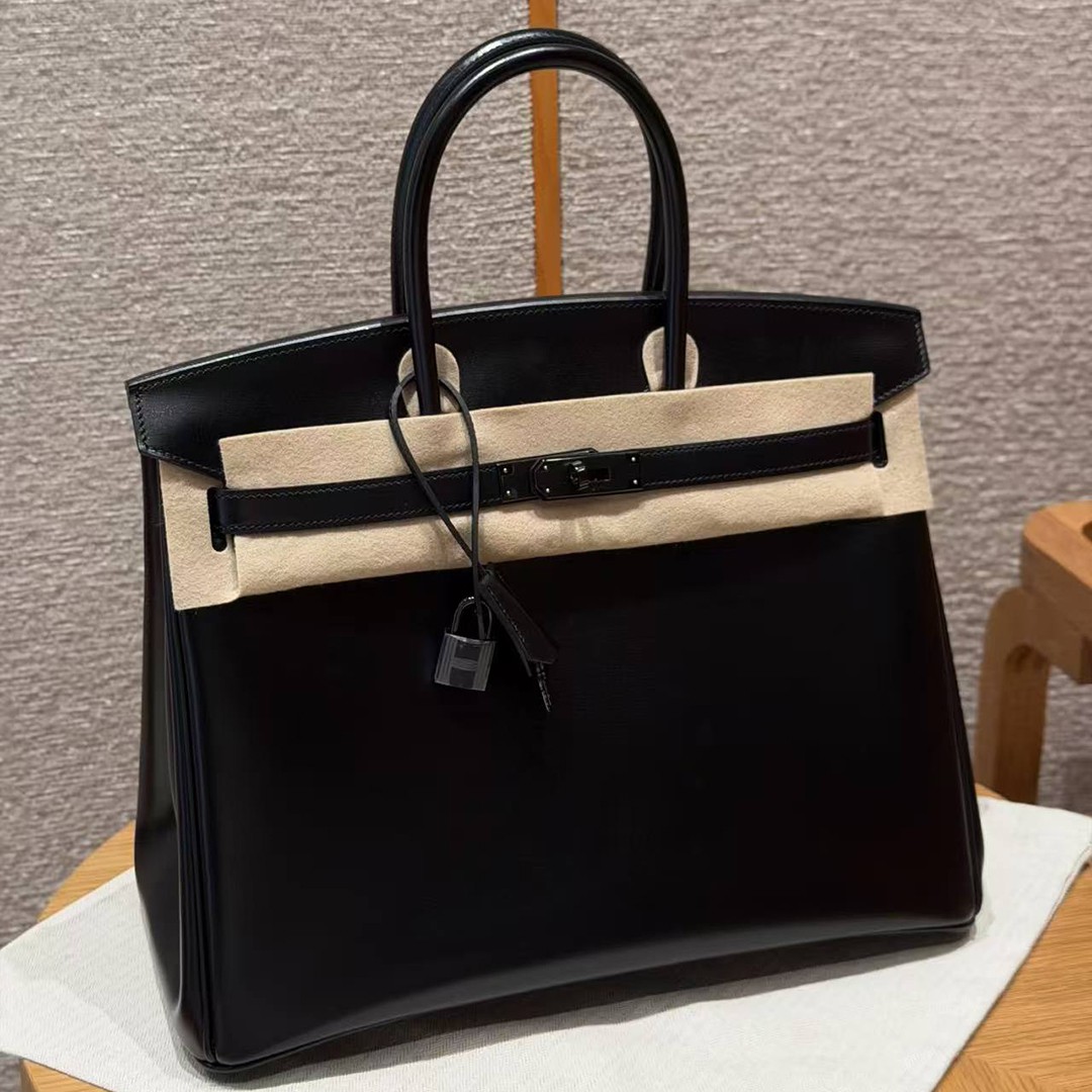 Hermes Birkin 35 Bag Handmade In Box Calfskin Leather Black Hardware 89 Noir