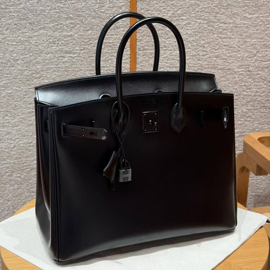 Hermes Birkin 35 Bag Handmade In Box Calfskin Leather Black Hardware 89 Noir - Image 11