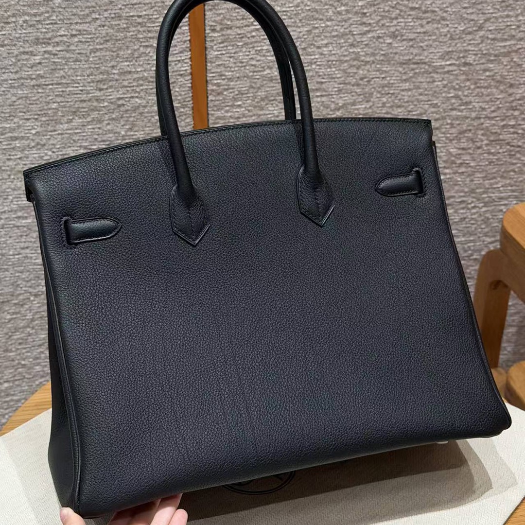 Hermes Birkin 35 Bag Handmade In Togo Calfskin Leather Gold Hardware 89 Noir - Image 2