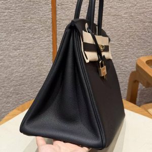 Hermes Birkin 35 Bag Handmade In Togo Calfskin Leather Gold Hardware 89 Noir - Image 26