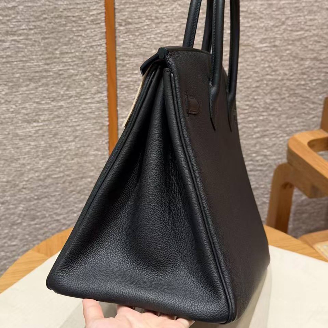 Hermes Birkin 35 Bag Handmade In Togo Calfskin Leather Gold Hardware 89 Noir - Image 25