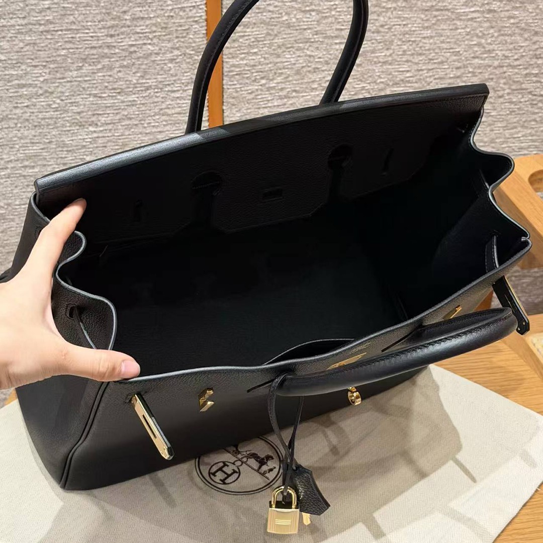Hermes Birkin 35 Bag Handmade In Togo Calfskin Leather Gold Hardware 89 Noir - Image 23