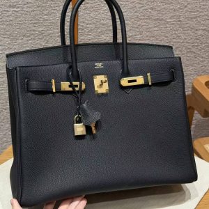 Hermes Birkin 35 Bag Handmade In Togo Calfskin Leather Gold Hardware 89 Noir - Image 18