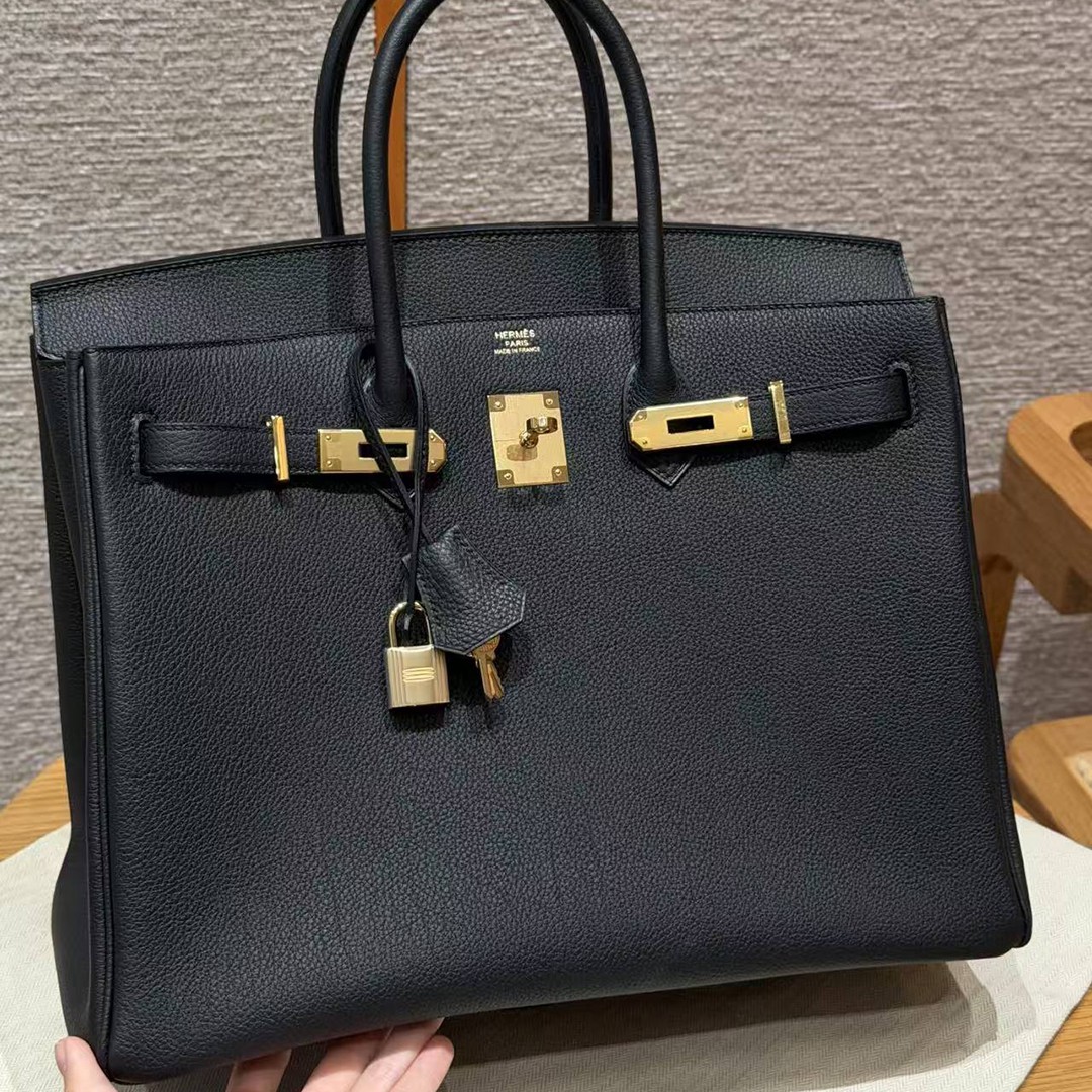 Hermes Birkin 35 Bag Handmade In Togo Calfskin Leather Gold Hardware 89 Noir - Image 18