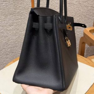 Hermes Birkin 35 Bag Handmade In Togo Calfskin Leather Gold Hardware 89 Noir - Image 17