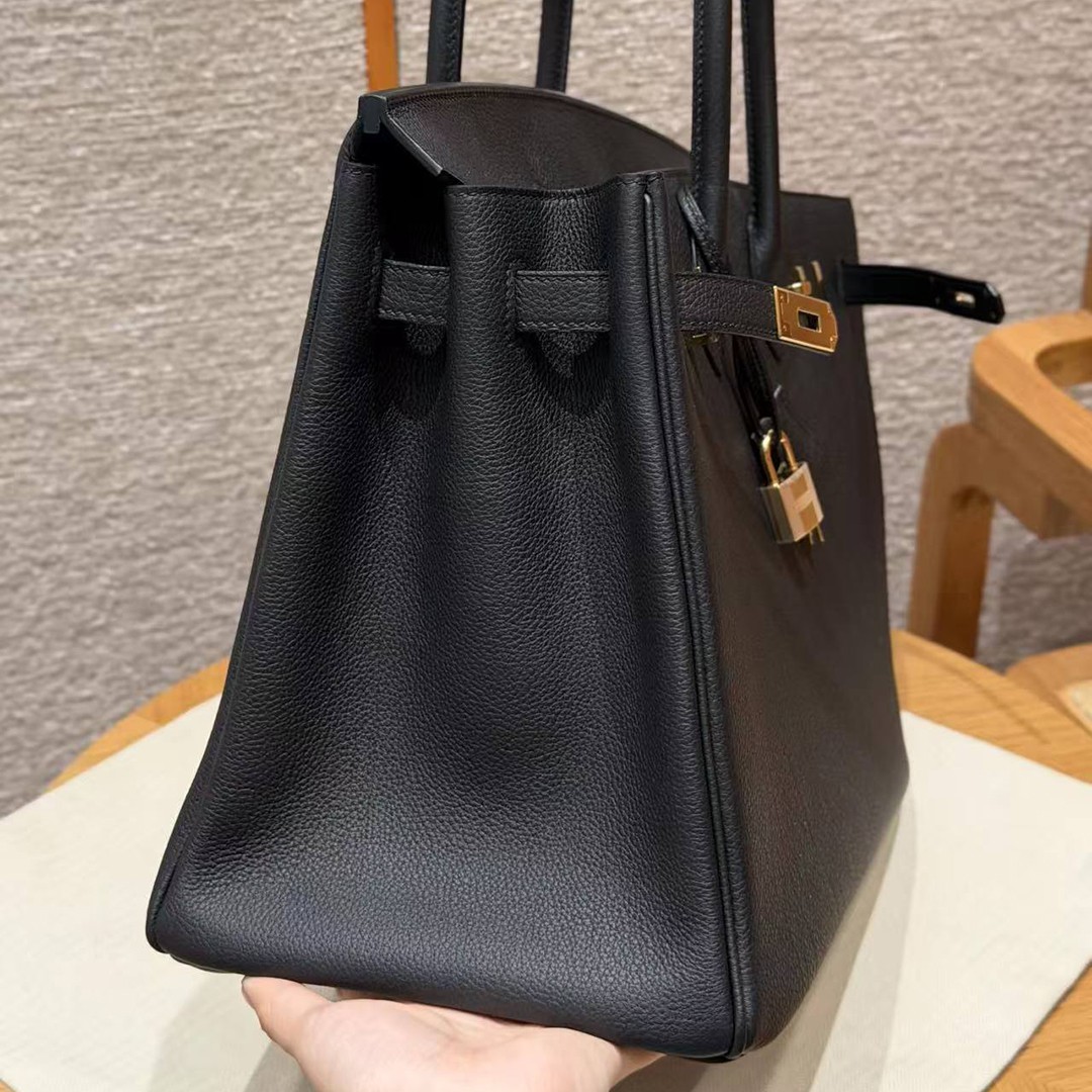 Hermes Birkin 35 Bag Handmade In Togo Calfskin Leather Gold Hardware 89 Noir - Image 17
