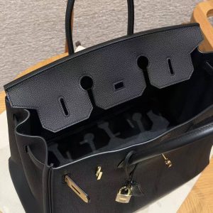 Hermes Birkin 35 Bag Handmade In Togo Calfskin Leather Gold Hardware 89 Noir - Image 16