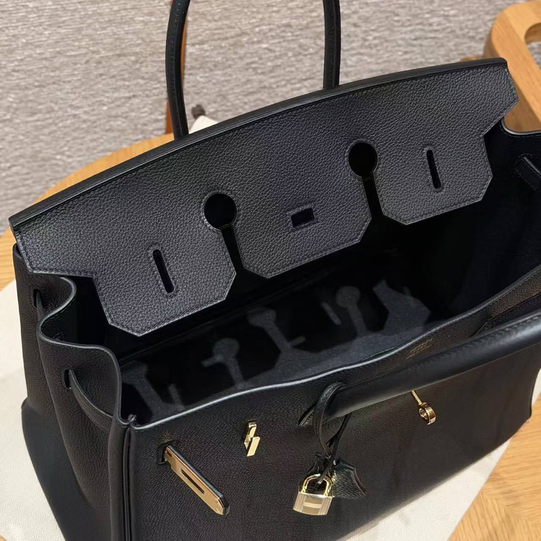 Hermes Birkin 35 Bag Handmade In Togo Calfskin Leather Gold Hardware 89 Noir - Image 16