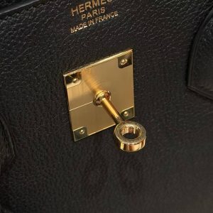 Hermes Birkin 35 Bag Handmade In Togo Calfskin Leather Gold Hardware 89 Noir - Image 10
