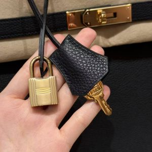 Hermes Birkin 35 Bag Handmade In Togo Calfskin Leather Gold Hardware 89 Noir - Image 9