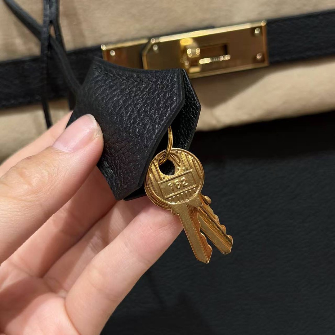 Hermes Birkin 35 Bag Handmade In Togo Calfskin Leather Gold Hardware 89 Noir - Image 8
